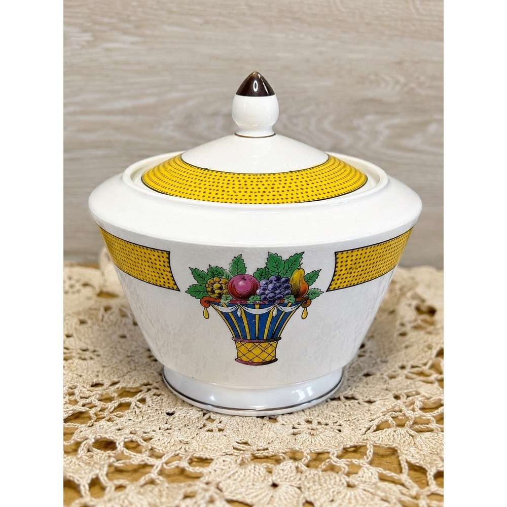 Vintage Wedgwood Covered Sugar Bowl Directoire Yellow Band Smooth England